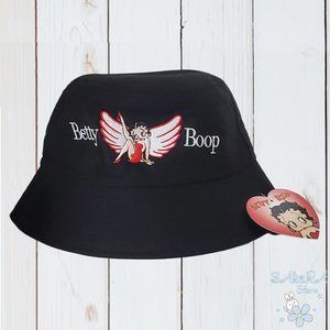 NWT BETTY BOOP AUTHENTIC EMBROIDERY WOMEN'S BLACK SUMMER BUCKET HAT